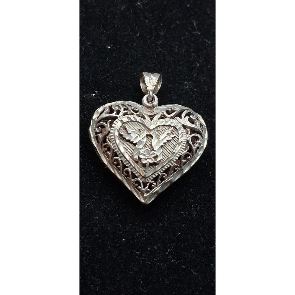 Sterling Silver Hummingbird Heart Cage Charm Pendant Stamped SS